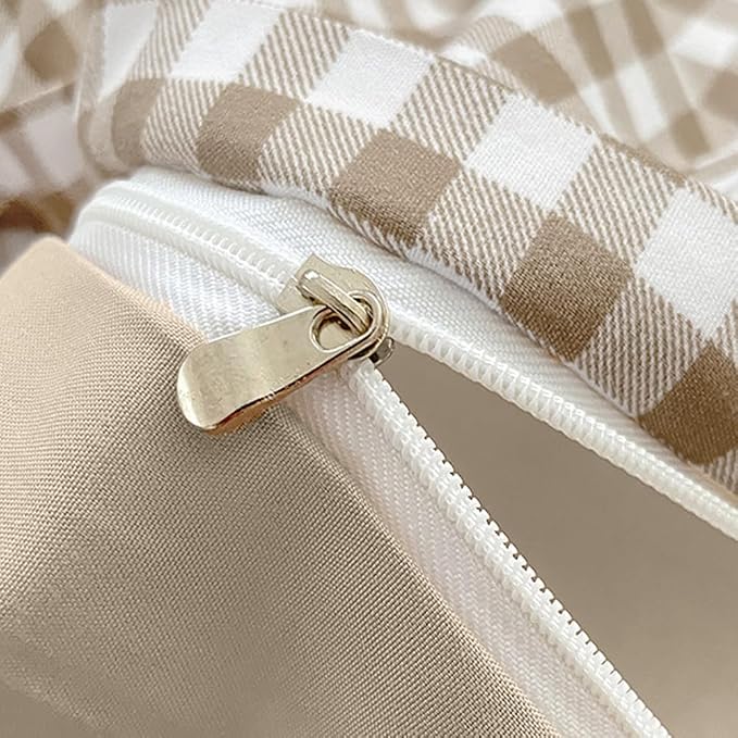 Nayoroom Gingham Duvet Cover Twin Size Brown Tan Plaid Checkered Comforter - Image 6