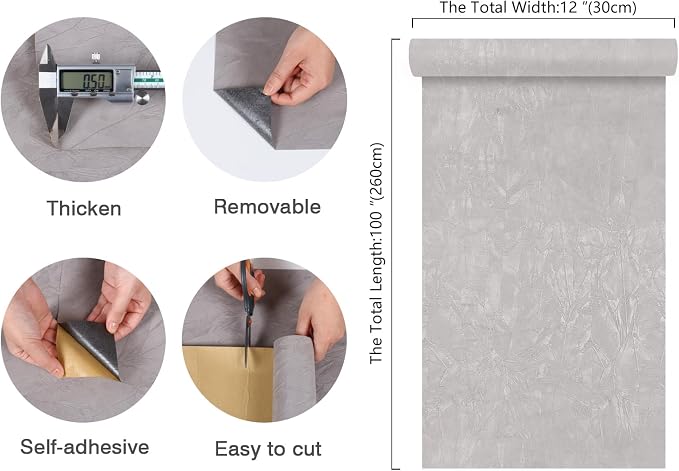 CHIHUT 12''x100'' Light Grey Self Adhesive Velvet Drawer Liner Roll Removable - Image 7
