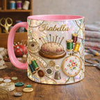 Personalized Sewing Mug with Custom Name, Craft Coffee Cup, Embroidery and by Custom