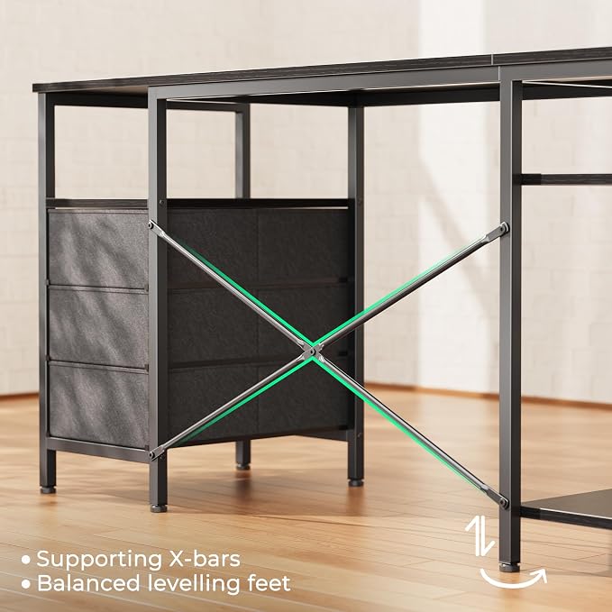 Huuger L Shaped Desk with Power Outlets, 63 Inch Reversible Computer Desk with - Image 9