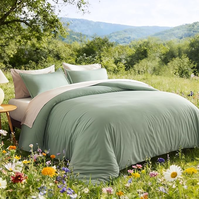 Litanika Oversized King Comforter Set 120x98, 3 Pieces Sage Green Lightweight - Image 5