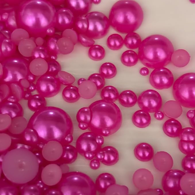 1500PCS 3-14mm Rose Red Flatback Pearls, 150g Half-Round ABS Pearls - Image 3