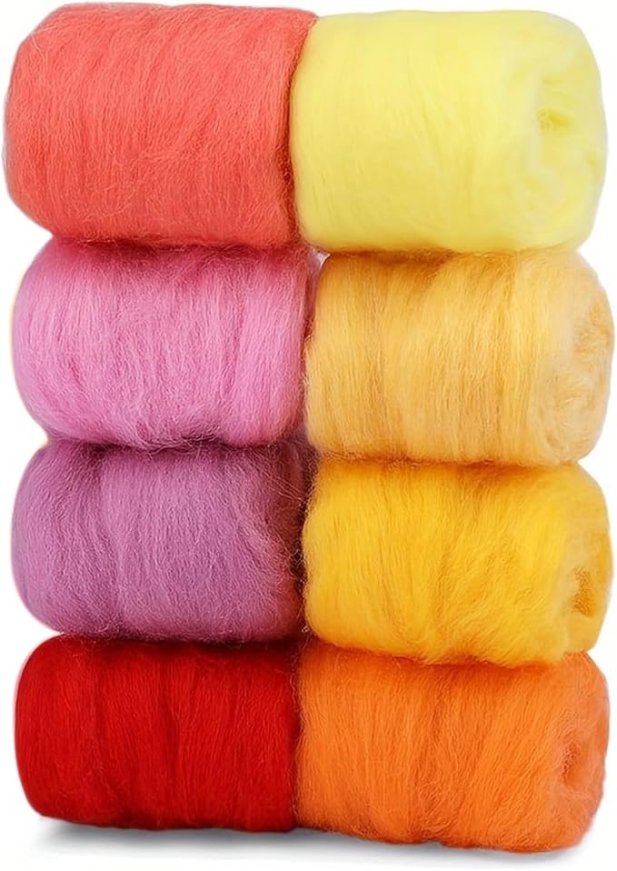 Needle Felting Wool Set, 8 Colors | 10g Each Pack, 2.8 Oz Total, Roving Yarn by Unknown