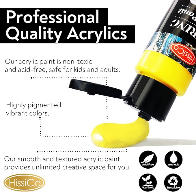Acrylic Paint Set of 12 Colors 2fl oz 60ml Bottles, Non Toxic 12 Colors Acrylic - Image 3