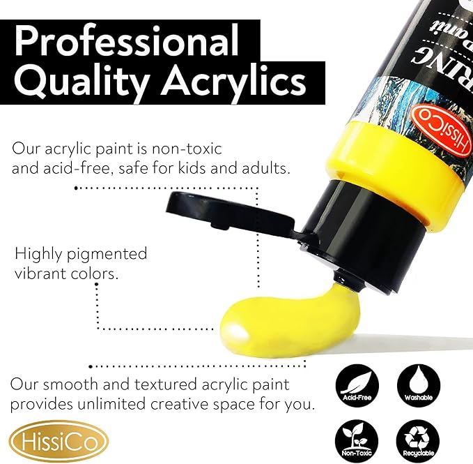55PCS Acrylic Paint Set of 36 Colors 2fl oz 60ml Bottles 12 Brushes, Non Toxic - Image 3