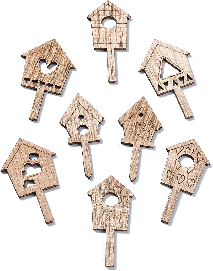 100 pcs Mixed Styles House Theme Unfinished Wood Cutout Charms Lovely Home Wood - Image 8