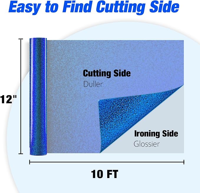 VinylRus Royal Blue Glitter HTV Heat Transfer Vinyl Roll-12 x 10ft Blue Glitter - Image 8
