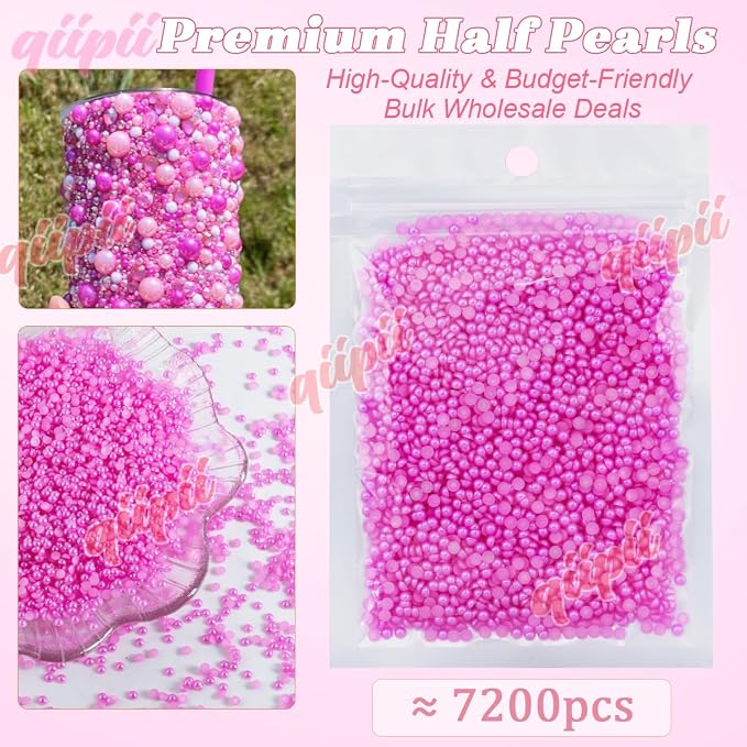 qiipii 7200PCS 3mm Small Rose Red Half Round Pearls - Image 2