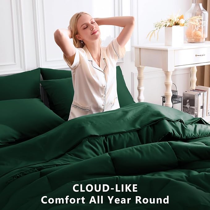 CozyLux Queen Comforter Set Emerald Green, 7 Pieces Bed in a Bag, All Season - Image 4