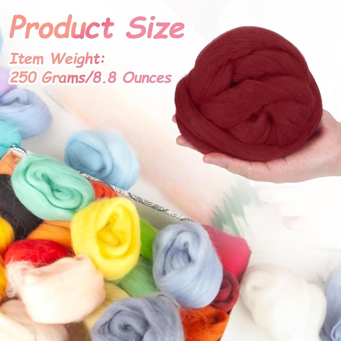 PATIKIL Wool Roving Yarn, 250G/8.8OZ Felting Wool Pure Roving Yarn, Wine Red - Image 2