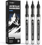JusArt 3 Black Acrylic Paint Markers Brush Tip, Water-Based No-Bleed Markers by JusArt%7CCreativeArtSupplies
