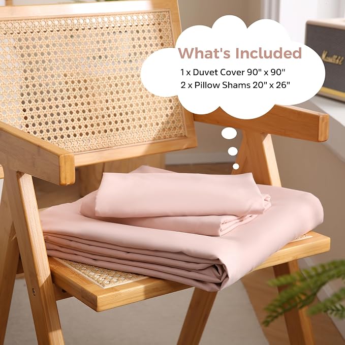 JSD Dusty Pink Duvet Cover Set Queen Size, 3 Piece Duvet Cover - Image 2