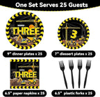 100 Pcs Construction 3rd Party Plates and Napkins Set 3 Years Old Birthday - Image 2