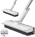 Floor Scrub Brush with Long Handle, 3 in 1 Scrape and Heavy-Duty Stiff Bristle Scrubber Brush for Cleaning Shower Bathroom, Patio, Garage, Kitchen, Wall and Deck (White, 2 Pack)