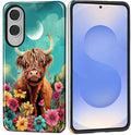 for Samsung Galaxy S25 Edge Case, Highland Cow Flower Pattern Glossy 2 in 1 by Teonvpu