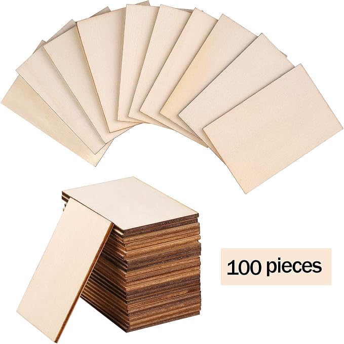 Ruisita 100 Pieces 2 x 3 Inches Unfinished Wood Pieces Rectangle Blank Sharp - Image 3