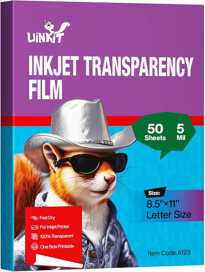 Uinkit Inkjet Transparency Film 50 Sheets 8.5x11 OHP Overhead Projector Film by UinkitHandicraftsandConservationSpecialist