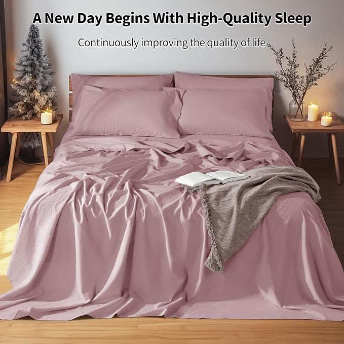 LBRO2M 100% Pure Linen Sheet Set Deep Pocket Up to 16" Bed Sheets Sets - Image 5