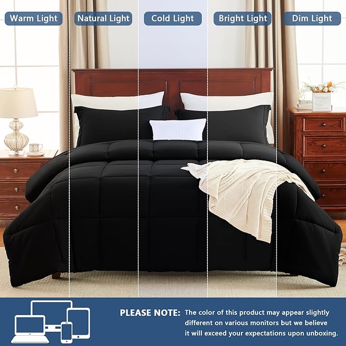 CozyLux Twin/Twin XL Comforter Set Black - Image 5