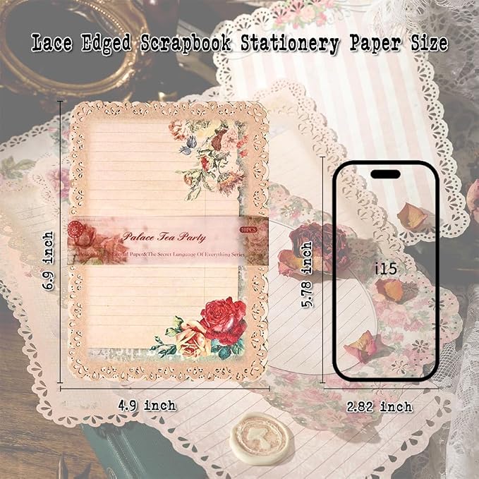 30 Sheets Lace Edged Vintage Scrapbook Paper, Scrapbooking, Stationery Letter - Image 5