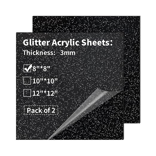 2 PCS 8 x 8 inch Glitter Colored Plexiglass Acrylic Sheets by gdhwcxl