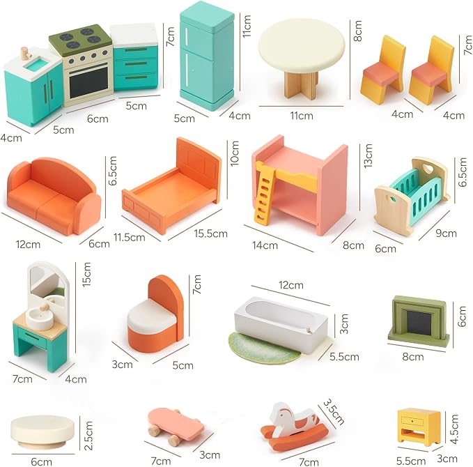 Giant bean 26 Pcs Large Wooden Dollhouse Furniture 5 Set - Image 7