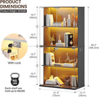 Lvifur Display Cabinet with Glass Doors, 4-Tier Bookcase with 3 Color Lights - Image 2
