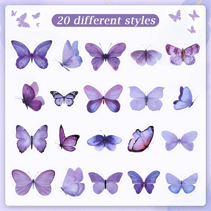 Imeepa 40Pcs Purple Butterfly Stickers Transparent Scrapbooking Stickers | PET - Image 3