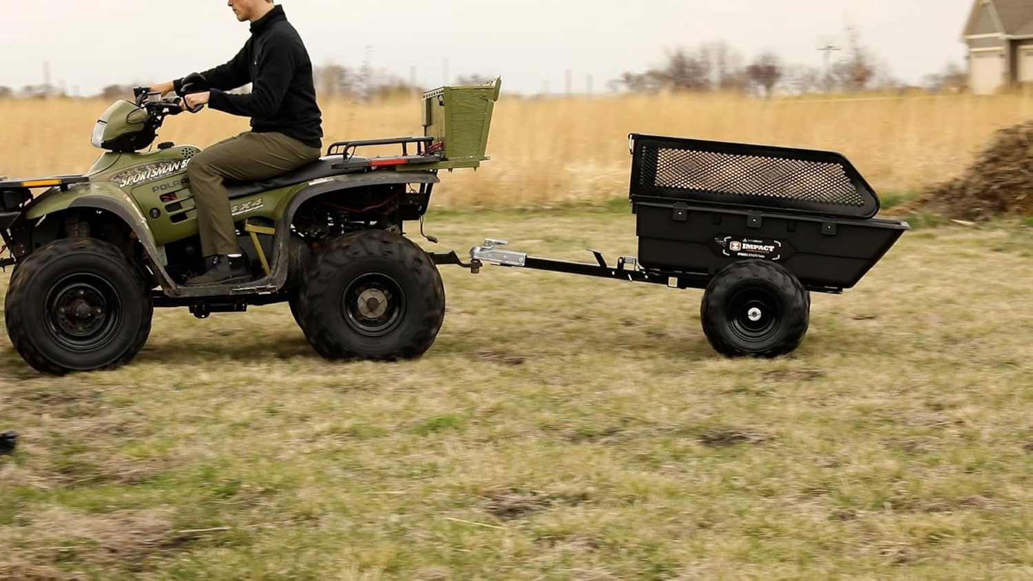 Impact IMPLEMENTS® 1500lb Poly Tub Utility Cargo Trailer for ATV's, UTV's, & Garden Tractors from a USA Offroad Company. Includes Optional 2" Coupler, 18" x 8" Tires, and Pivoting Feature.