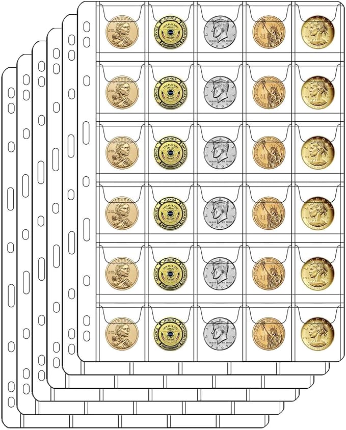 30-Pocket Coin Pages for Collectors, Standard 9-Hole Coin Collection Pages fit by Suremita