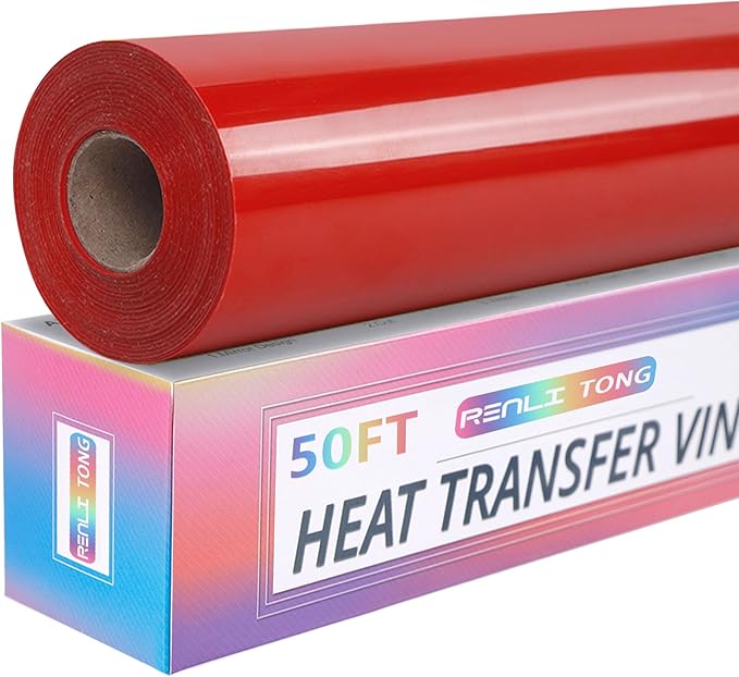 RENLITONG Red Iron on Vinyl 12Inch by 50ft Roll Heat Transfer Vinyl by RENLITONG