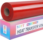 RENLITONG Red Iron on Vinyl 12Inch by 50ft Roll Heat Transfer Vinyl by RENLITONG