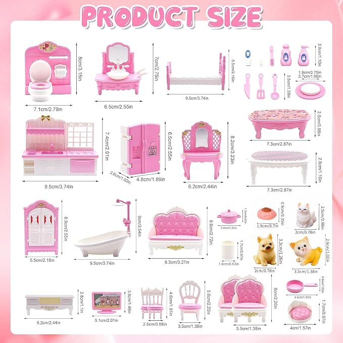 36Pcs Dollhouse Furniture Sets, Miniature 1:12 Scale Doll House Accessories and - Image 2