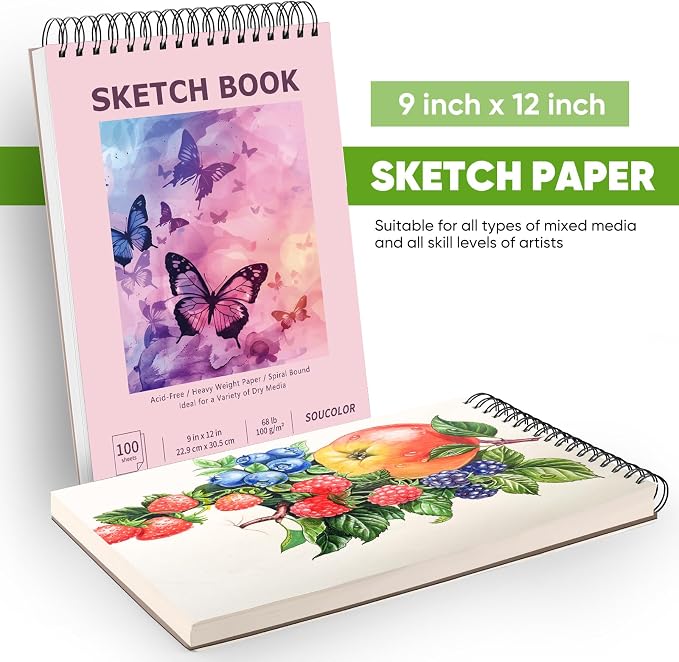 Soucolor Sketch Book 9" x 12" for Teen Girls, Cute Pink Sketchbook | 100 Sheets - Image 5