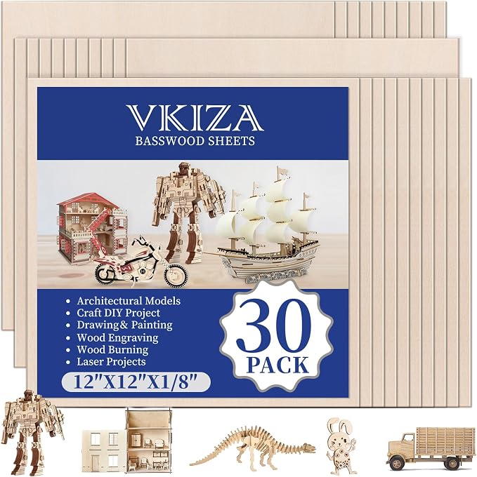 30 Pack Basswood Sheets 12"x12"x1/8", 3mm Basswood by VKIZA