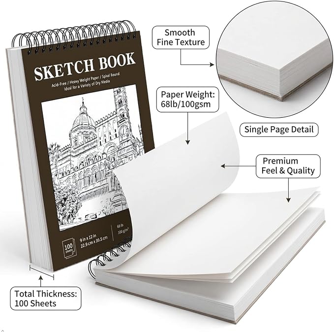 Soucolor Sketch Book 9x12, 100 Sheets Drawing Pad, Art Sketchbook - Image 7