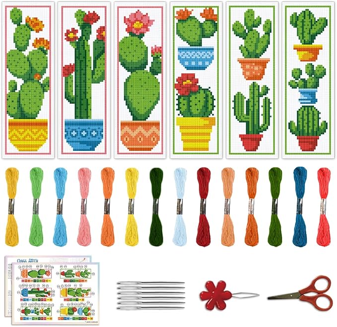 ACRNIGHEET 6PCS Cactus Cross Stitch Bookmark Kit by ACRNIGHEET