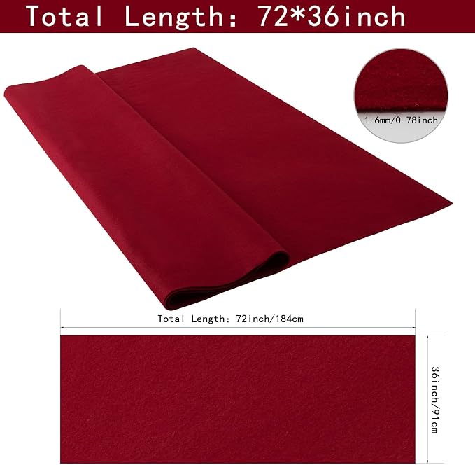 HaoFeijh Red Felt Fabric 72 * 36 Inch Wide 1.6mm, Fabric Sheets Soft Woven - Image 2