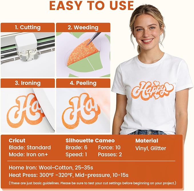 Orange Glitter HTV Heat Transfer Vinyl - Image 2