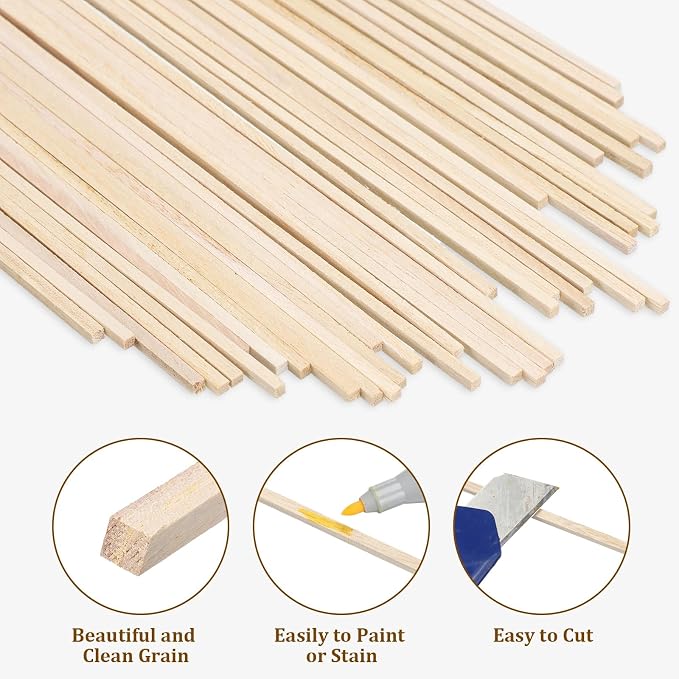 Menkxi 480 Pcs Balsa Wood Sticks 1/8 x 1/8 x 12 Inch Wood Strips Hardwood - Image 5