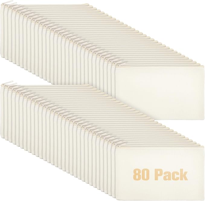 Reginary 80 Pack Canvas Zipper Makeup Bags Bulk Pencil Pouches Blank DIY Craft by Reginary