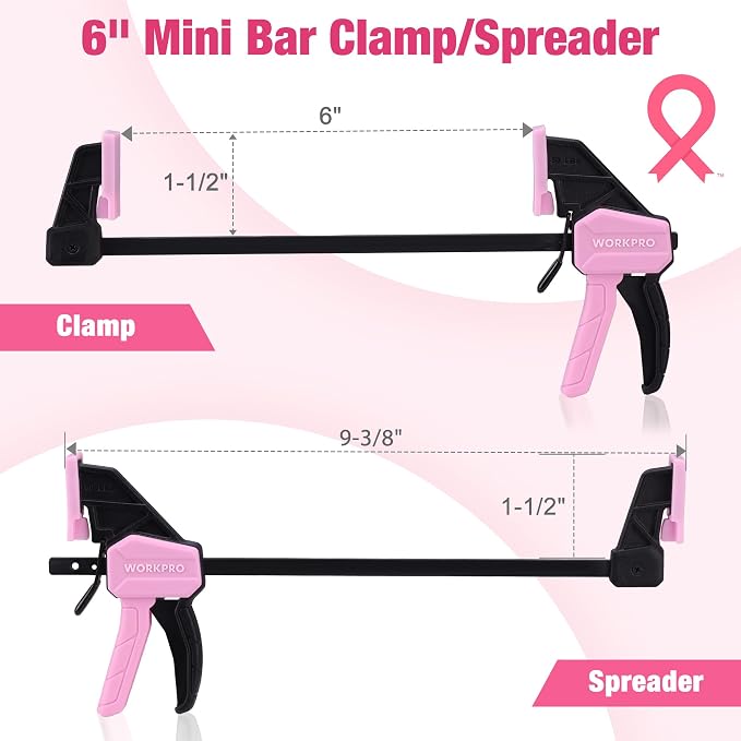 WORKPRO 6" Mini Bar Clamps for Woodworking, Light-Duty Screw-Change F Clamp - Image 2