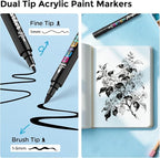 Betem Dual Tip Acrylic Paint Pens, 2 Black Paint Markers - Image 2