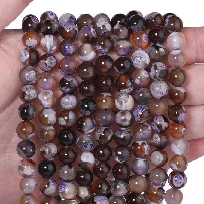 60pcs Round Loose Purple&Coffee Fire Agate Beads - Image 5