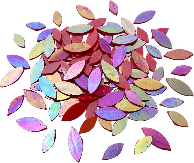 120 Pcs Iridescent Red Petal Mosaic Tiles, Hand Cut Stained Glass Petals by KALUCION
