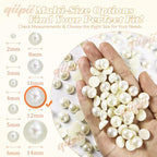 qiipii 110PCS 12mm Beige White Round Half Round Pearls - Image 3