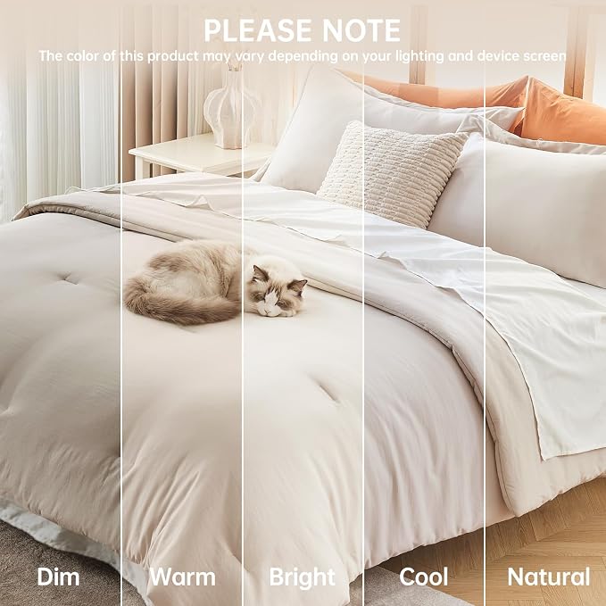 MUXHOMO Beige Oversized King Comforter Sets, All Season Ultra Soft Down - Image 9