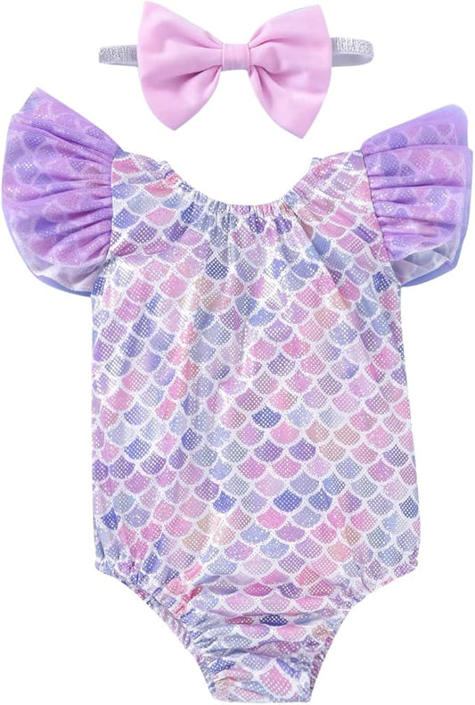 Toddler Girl Baby Ruffles Mermaid Fish Scale Swimsuit One Piece Swimwear Bathing Sunsuit
