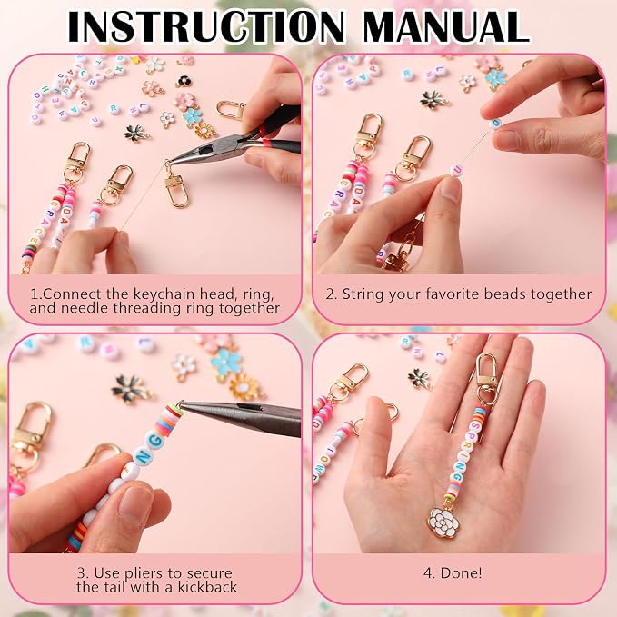 Tondiamo 2823 Pcs Bead Keychain DIY Craft Making Kit Bag Charms Key Ring - Image 3