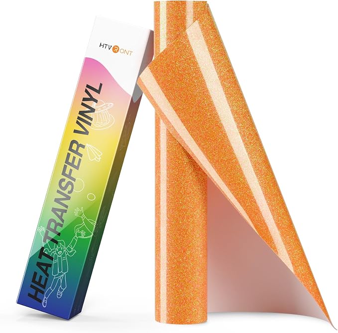 HTVRONT Neon Orange Glitter HTV- 10" x 8ft Glitter Iron on Vinyl by HTVRONT